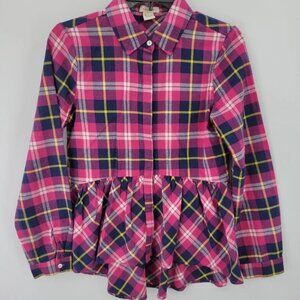 Sundance Pink Plaid Flannel Peplum Ruffle Hem Button-Up Boho Flawless Size Small